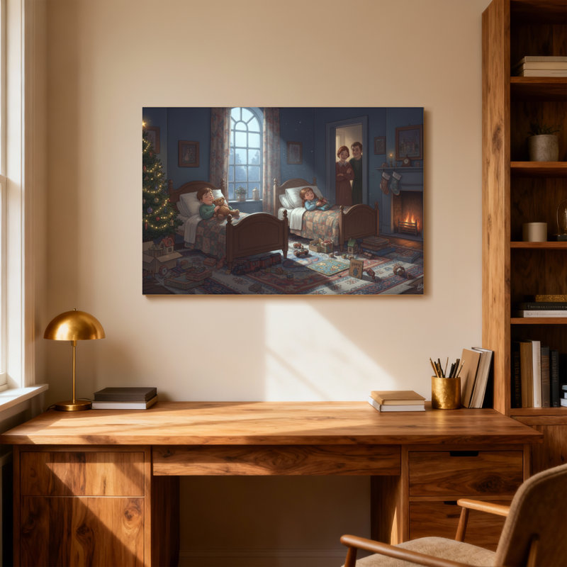 Scène de chambre de Noël pour enfants, H 16 po x l 24 po