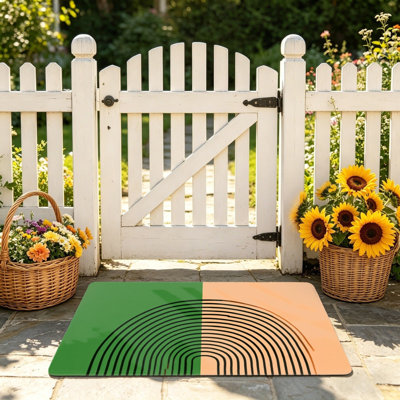 Tapis vert et pêche à arche abstraite 24 po x 36 po pour porte d'entrée