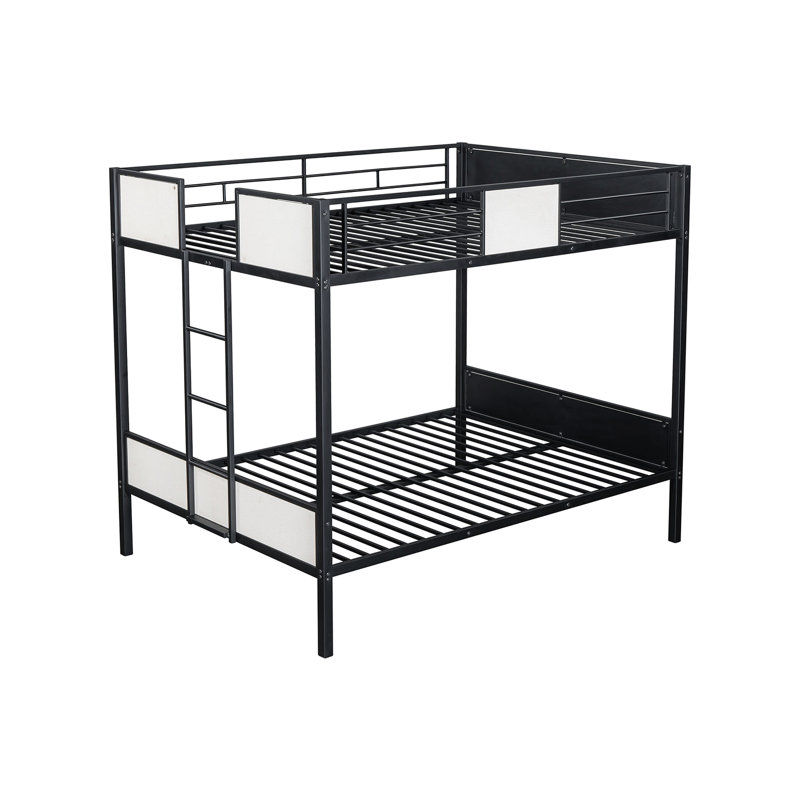 Black Full Over Metal Bunk Bed Of Contemporary Style, Featuring Side , Two - Tone Design And Mattress Compatibility Style With Attached Ready Feature