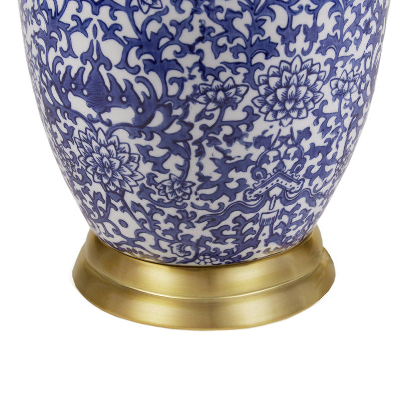Mystique Blue Ceramic Ginger Jar Table Lamp with Gold Accents