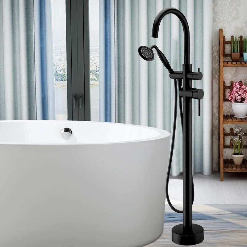 2 Handle Floor Freestanding Tub Filler with Diverter, Matte Black