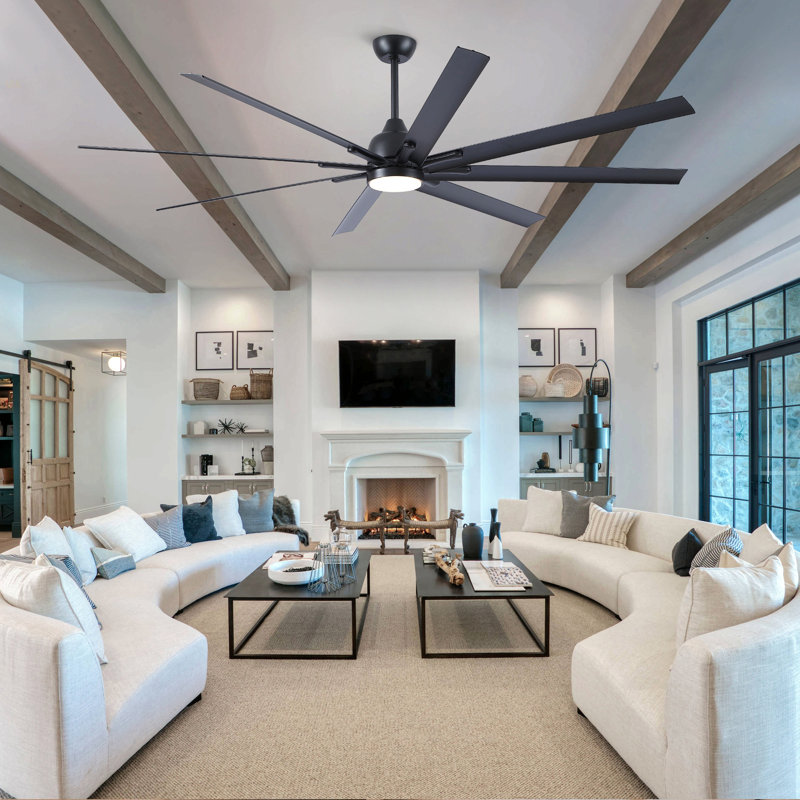 Très grand ventilateur de plafond noir 84 pouces avec télécommande 8 pales