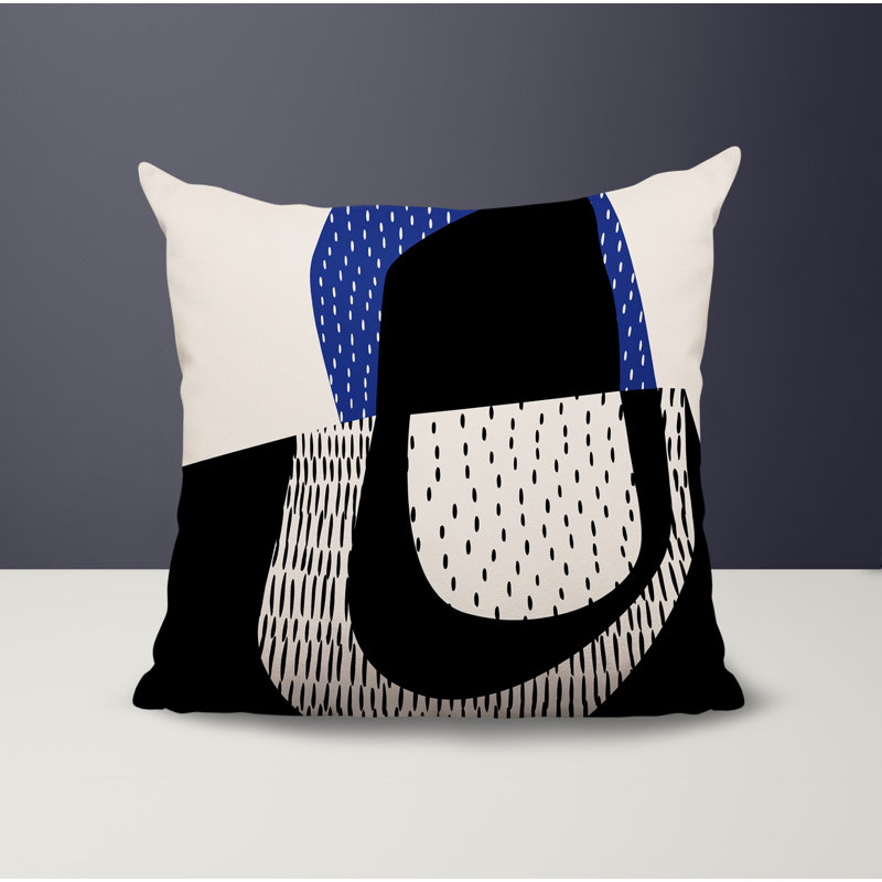 Coussin carré intérieur / extérieur pia, H 19 po x l 19 po, Bleu marine / noir / blanc cassé