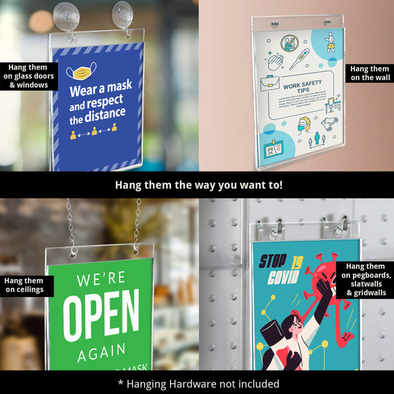 Clear Acrylic Horizontal Wall Mount Sign Holder, 8.5" x 5.5", Set of 10