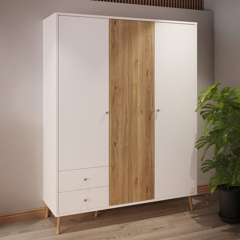 HARLLSON 3 Door Manufactured Wood Wardrobe, White/Brown
