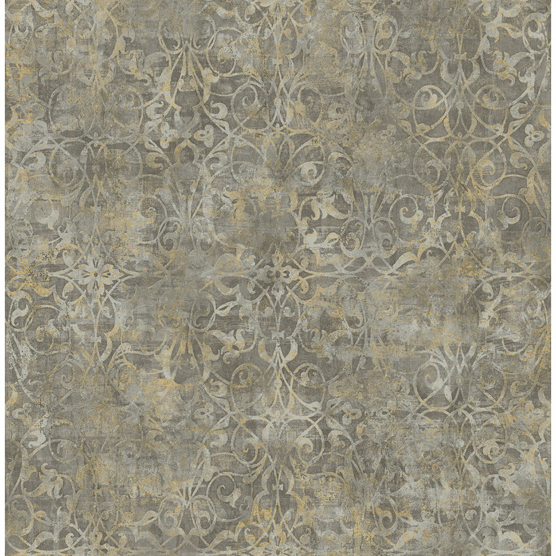 Rouleau de papier peint à volutes L 33 pi x l 20,5 po Hagans, Étain / gris foncé