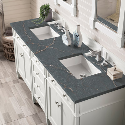 Brittany 72" Double Vanity, Bright White W/FreePower Wireless Charger
