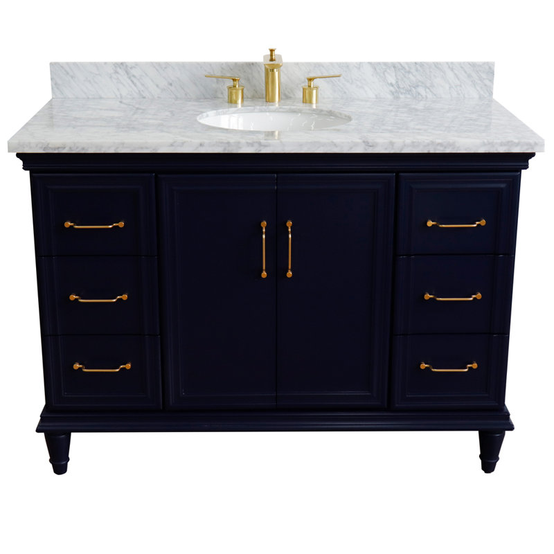 Taha 49 " W Freestanding Standard Single Vanity Bathroom Vanity With Carrara Marble Top, Blue
