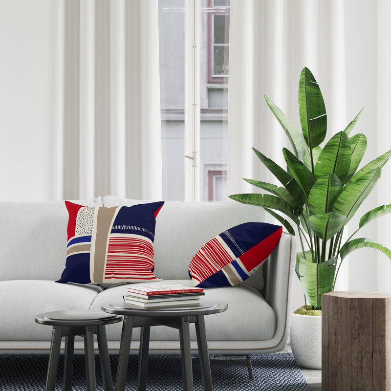 Jeté carré en polyester intérieur / extérieur, L 17 po x H 17 po, Rouge / bleu marine