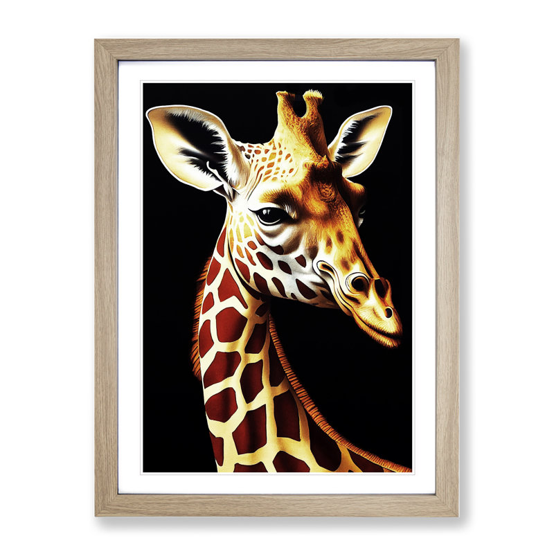 Pretty Giraffe - Single Picture Frame Print, 46cm H x 34cm W x 2cm D, Oak Framed