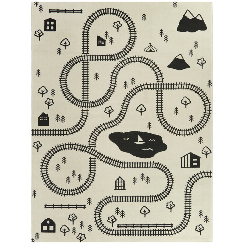 Tapis crème / noir Kitterman, Rectangle 3 pi 11 po x 5 pi 7 po