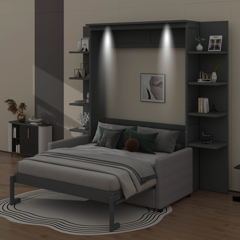 Grand lit escamotable polyvalent à grand lit jumelé à un canapé confortable, Gris