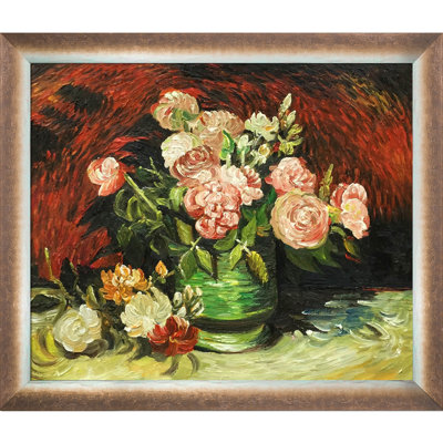 «Bol avec pivoines et roses» par Vincent Van Gogh - Peinture sur toile encadrée