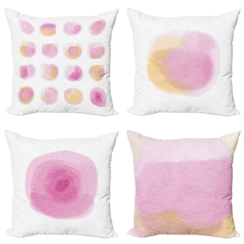 Everts Indoor / Outdoor Abstract Square Throw Pillow Cover, Baby Pink/Ecru/White, 45cm H x 45cm W x 0.01cm D