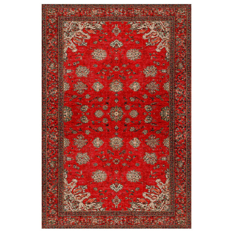 Mottos Red Oriental Machine Printed Cotton Polyester Area Rug, Runner 2'8" x 8'3"