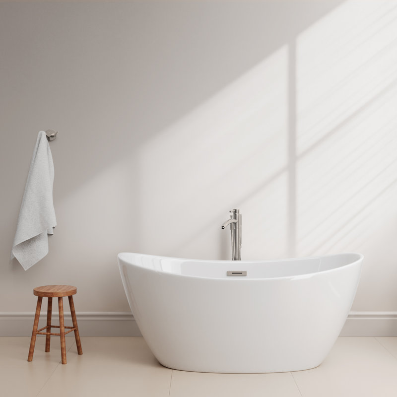 Dorrit 60" x 32" Freestanding Soaking Acrylic Bathtub, Brushed Nickel