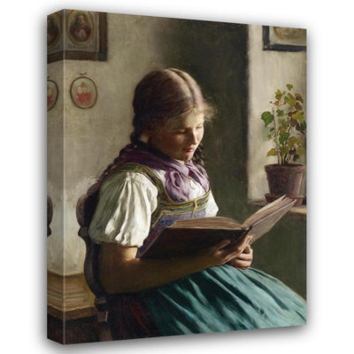 "Girl Reading" by  Emil Rau - Gallery Wrap Canvas Wall Art