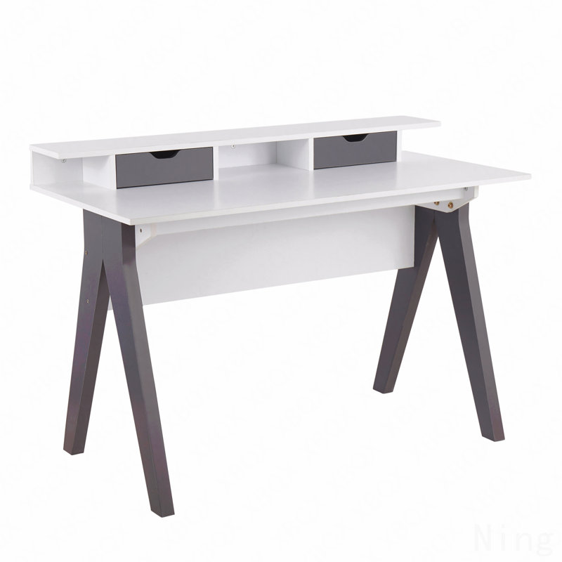 Contemporary Desk, Gray & White Wood