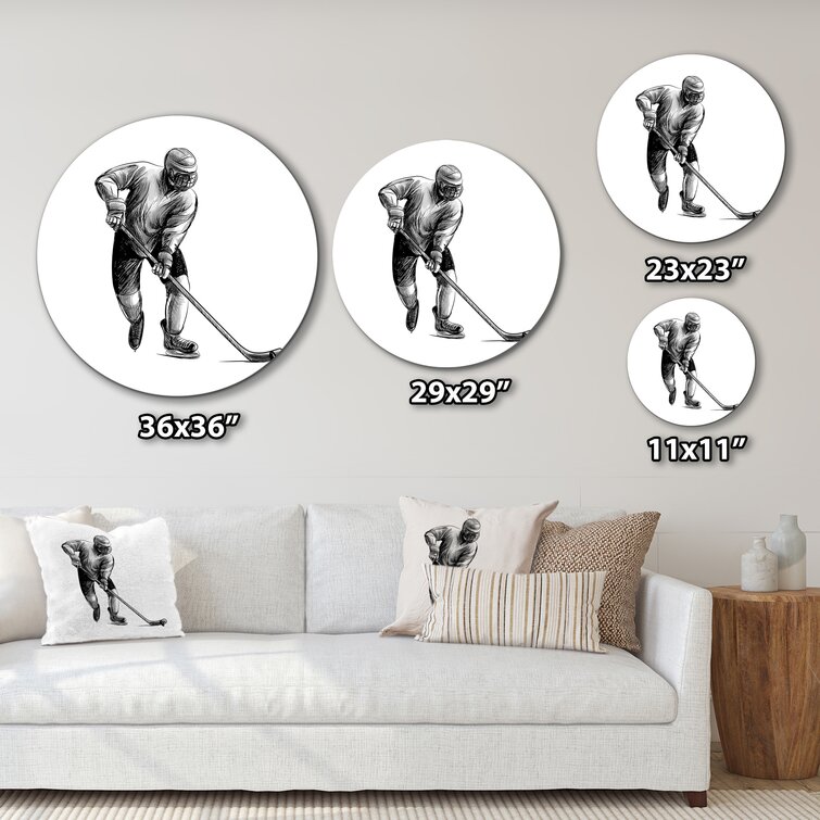 Hockey Player Sketch in Winter Sport - Global Printed Throw Pillow East Urban Home Size: 18 x 18