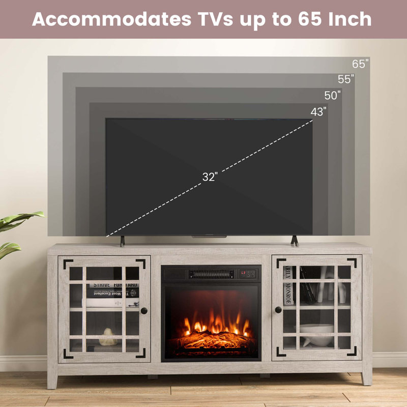 Meuble télé pour téléviseur de 65 po ou moins avec foyer électrique Aimani, Brun