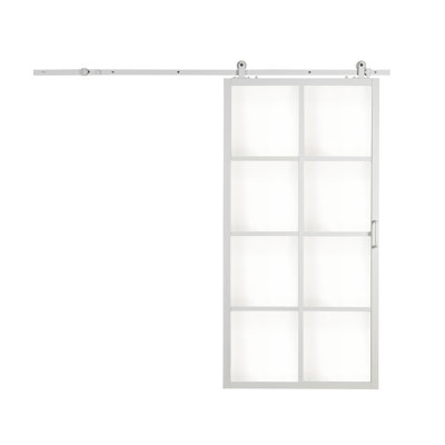 42X84 French Glass Barn Door Kit With Frame And Clear Glass