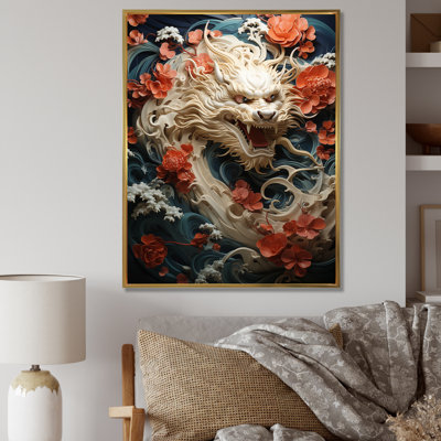 Dragon japonais sur la vague au large de Kanagawa V - Art mural asiatique