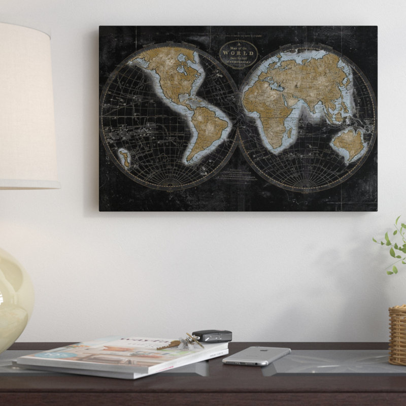«The World in Gold», reproduction d'impression sur toile tendue, H 18 po x l 26 po x P 1,5 po, Toile avec cadre noir