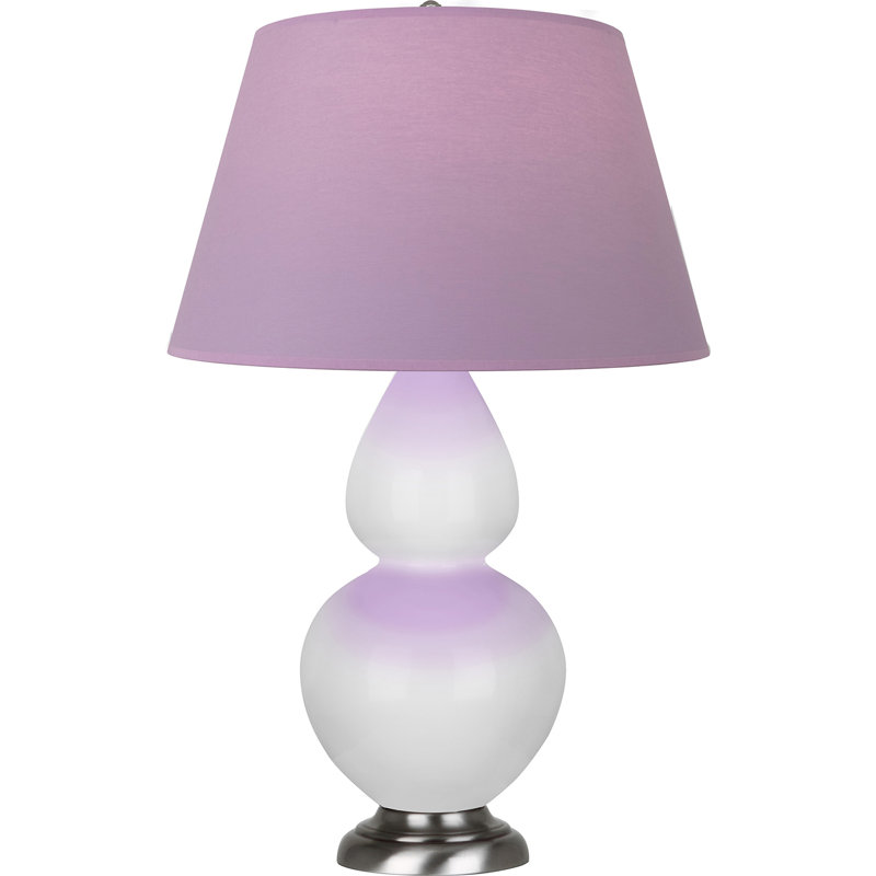 Lampe de table double gourde en céramique, Lavande / prune, Marguerite émaillée / argent antique, Argent argent