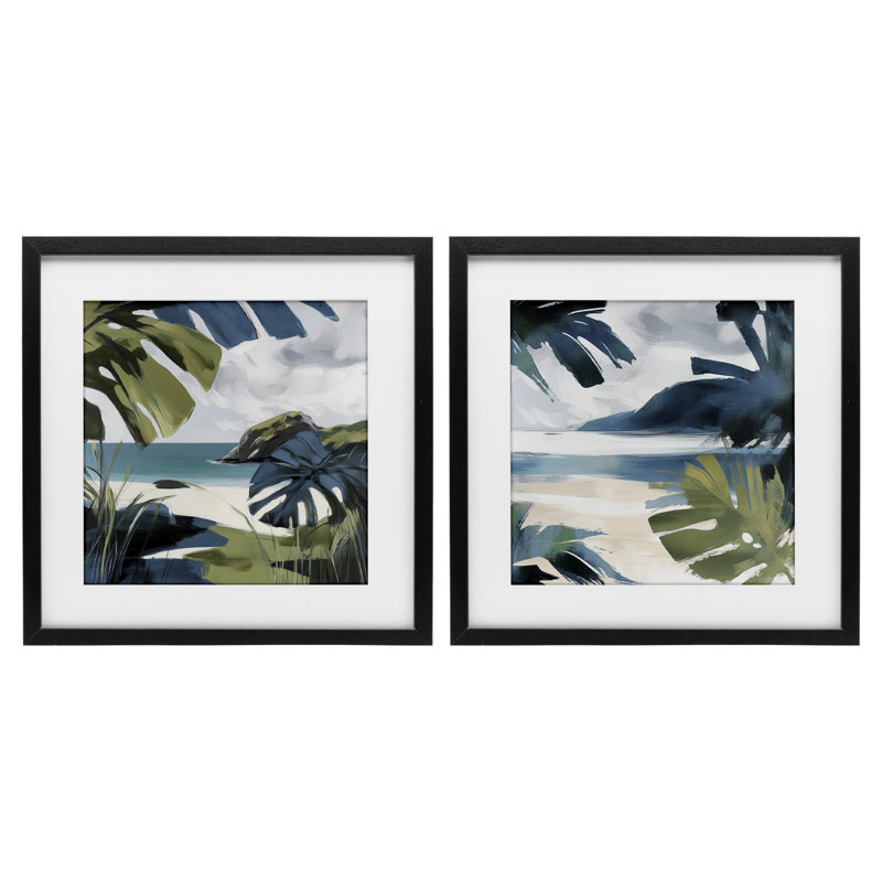 «Tropical Vibes Beach Scenes», ensemble de 2 impressions encadrées sous verre, design par Elara Yasna, H 13 po x l 13 po