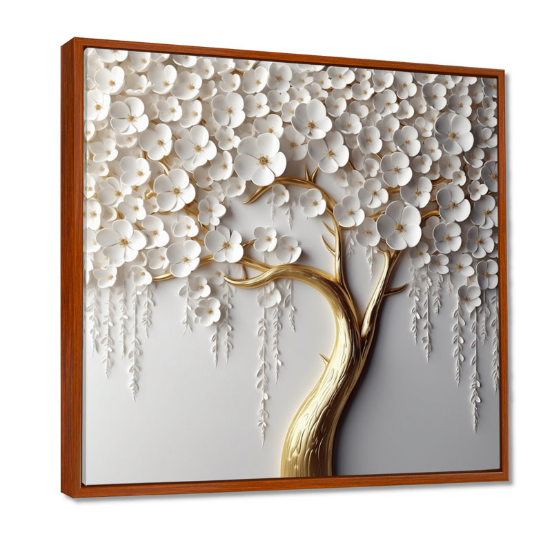 Orchidée blanche jardin de branches II - impression d'art floral sur arbre (sans texture), H 30 po x l 30 po