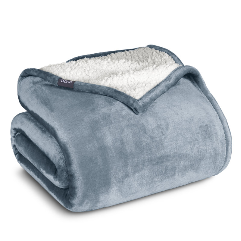 Dusty Blue Reversible Sherpa Fleece Throw Blanket