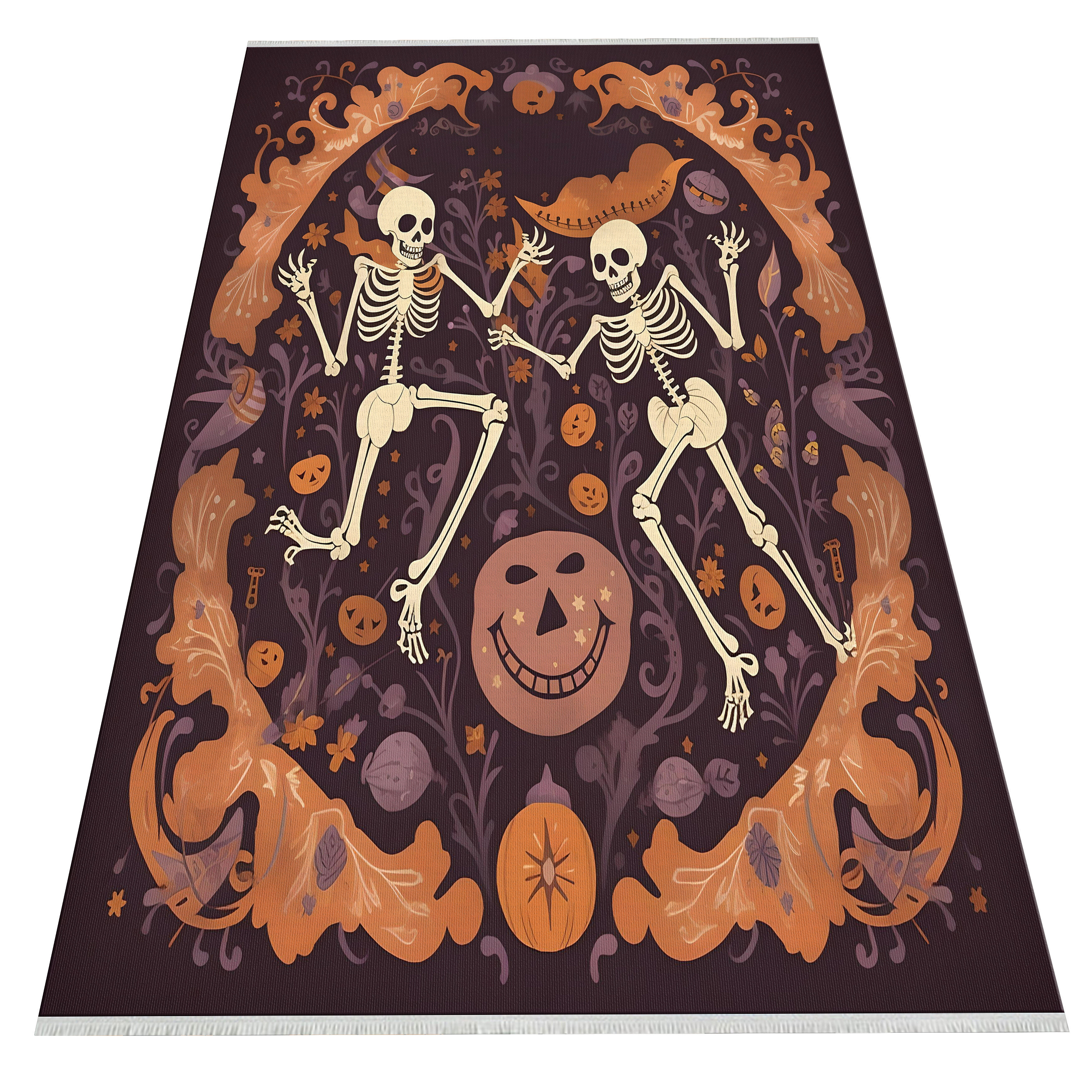 Ruggable Skeleton Rug The Holiday Aisle® Dancing Skeleton Rug - Black, Orange, And Ivory ...