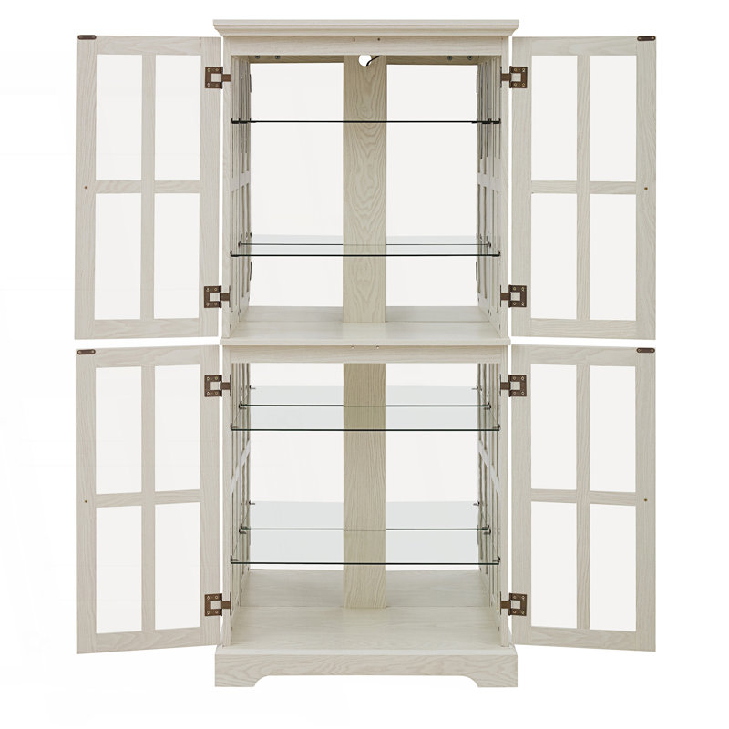 Curio Display Cabinet With Glass Doors, E26 Bulb Included, White