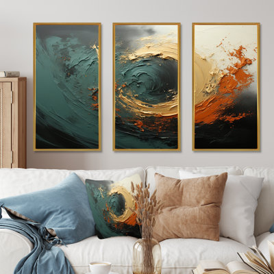 Orange et vagues ondulées oranges Melody III - abstrait spirales murales