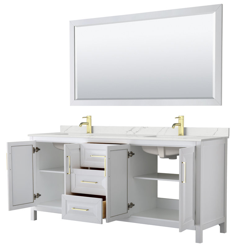 Daria 80'' W Vanity, White, Brushed Gold, Giotto Quartz