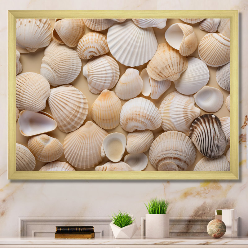 Beige palourde coquillage symphonie II, reproduction d'art sur toile, Encadrement doré, H 16 po x l 32 po x P 1 po