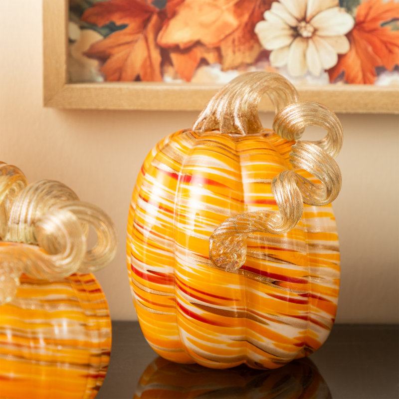 6"H Fall Multi Stripes Glass Pumpkin