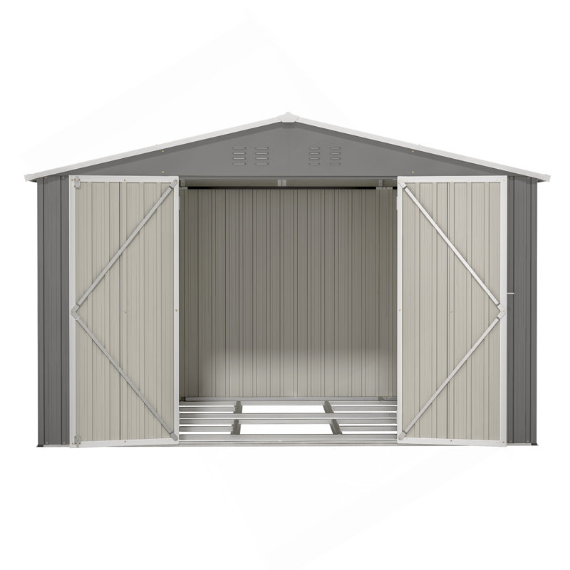 10X8 FT Outdoor Tool Storage Shed With Metal Foundation & Lockable Doors, All Weather Metal Sheds For Garden, Patio, Backyard, Lawn, Gray
