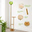 Lampe sur pied moderne avec tablette en bois intégrée, abat-jour en verre décoratif, finition laiton, 1 ampoule DEL incluse-560053492