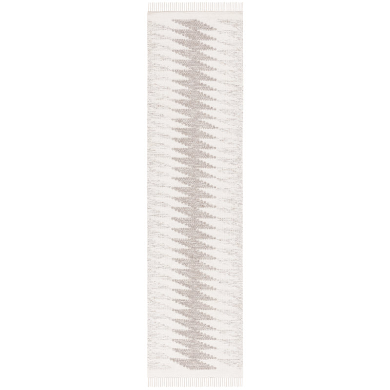 Nickolie Kilim Flat Weave Wool/Cotton Geometric Rug in Grey/Ivory, Runner 2'3" x 9'