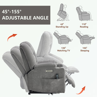 Power Lift Recliner Chair with Massage&Heat, USB and Type C Ports and 2 Steel Cup Holders