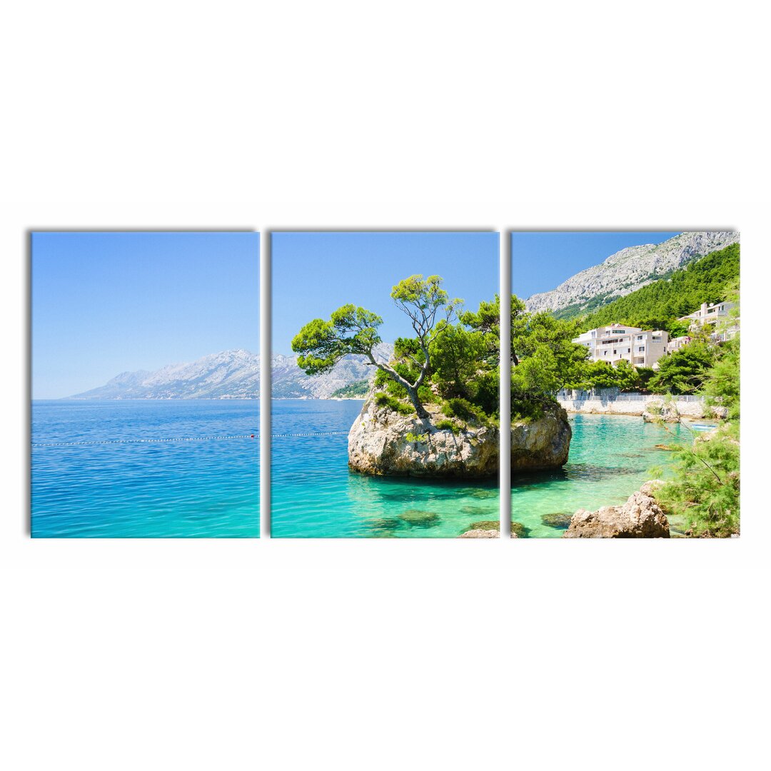 3-tlg. Leinwandbilder-Set Dalmatia Strand in Kroatien in Blau