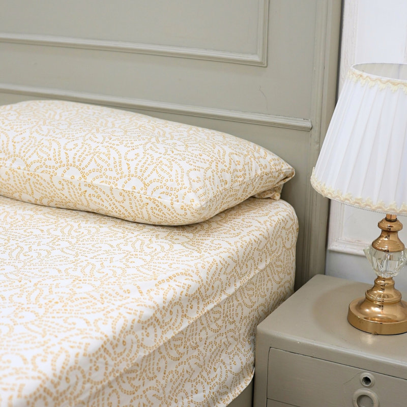 Ensemble de draps en coton Fab Divine, Motif floral jaune, King Flat Sheet