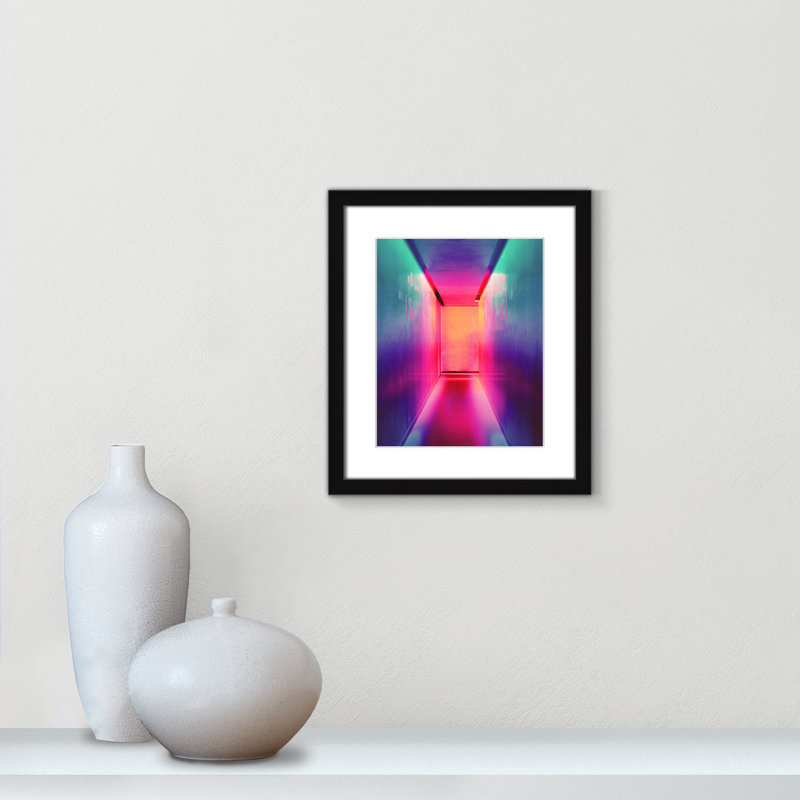 " Neon Wonderland " by Efe Kurnaz, 15" H x 13" W x 1.25" D, Black Matted Picture Framed