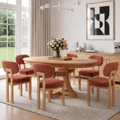 Ensemble de table de salle à manger extensible 7 pièces pour table de cuisine ovale de 6, 47 à 59 pouces avec 6 chaises de salle à manger rembourrées beiges, dossiers courbés, ensemble de mobilier de salle à manger de style campagne moderne