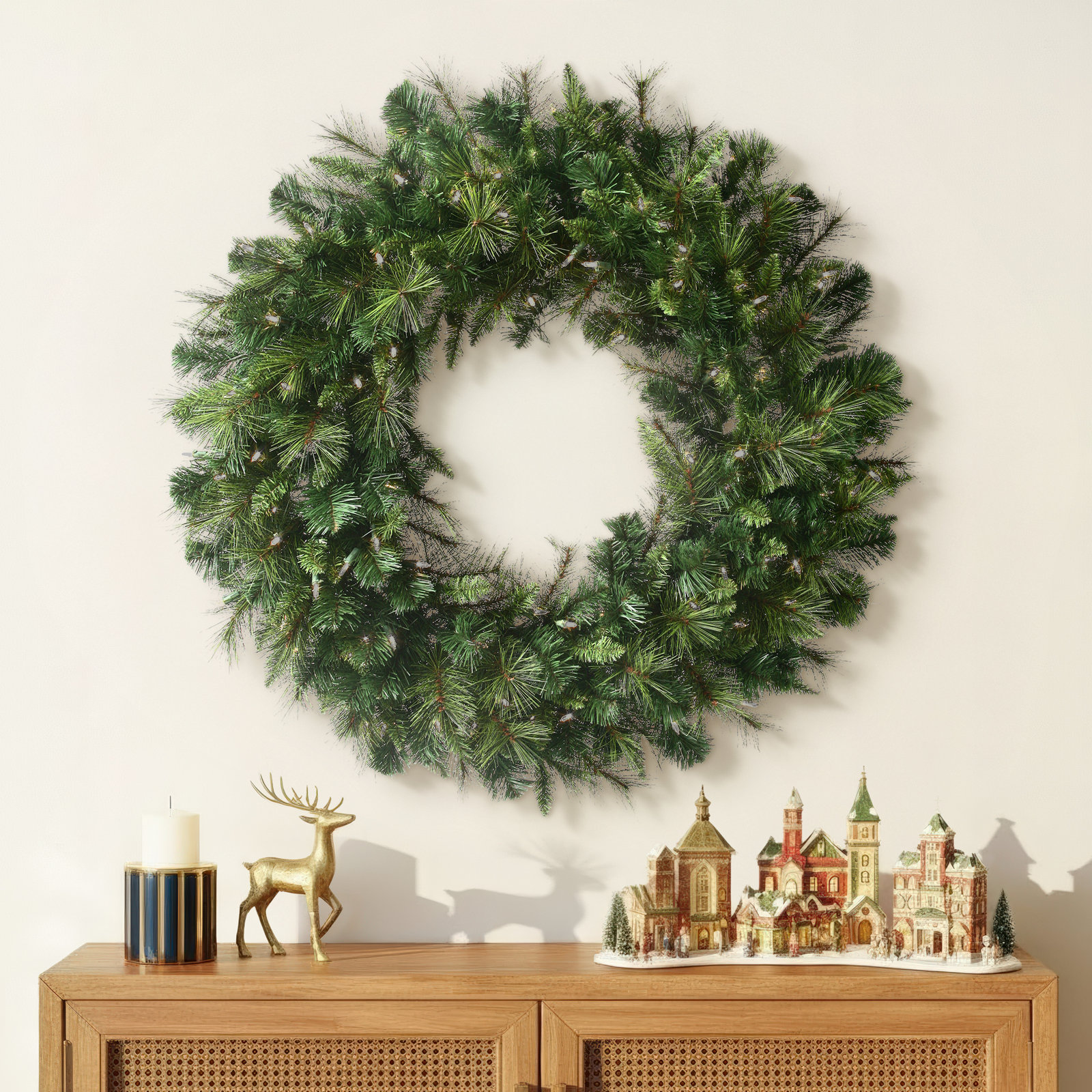 Surrey Pre-Lit Wreath, 48" H x 48" W x 4" D