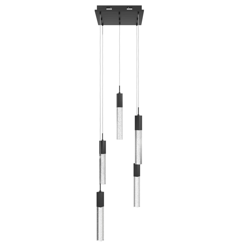Glacier 5 - Light Pendant, Matte Black, Clear Solid Crystal Bubbled Prisms