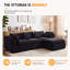Canapé d'angle modulaire en forme de U, recouvert de chenille noire de 141 pouces de large, avec 2 poufs-485687178
