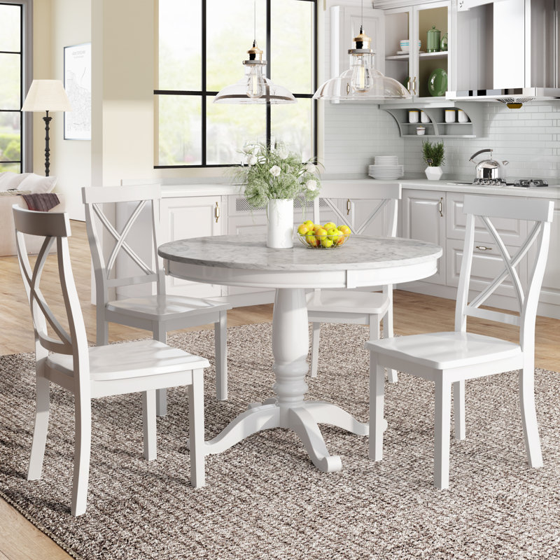 Orisfur. Ensemble 5 pièces de table et chaises pour 4 personnes, Blanc