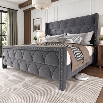 56" Velvet Wingback Bed